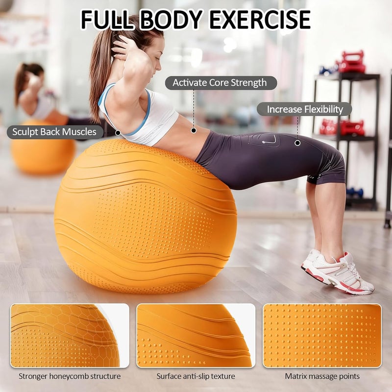 Gruper Yoga Ball, Multiple Sizes Non Slip Exercise Ball for Workout, Birthing, Balance, Stability, Pregnancy, 2200LB Capacity, Anti Burst Chair for Home and Office, Includes Quick Pump & Fitness Guide - Image 3